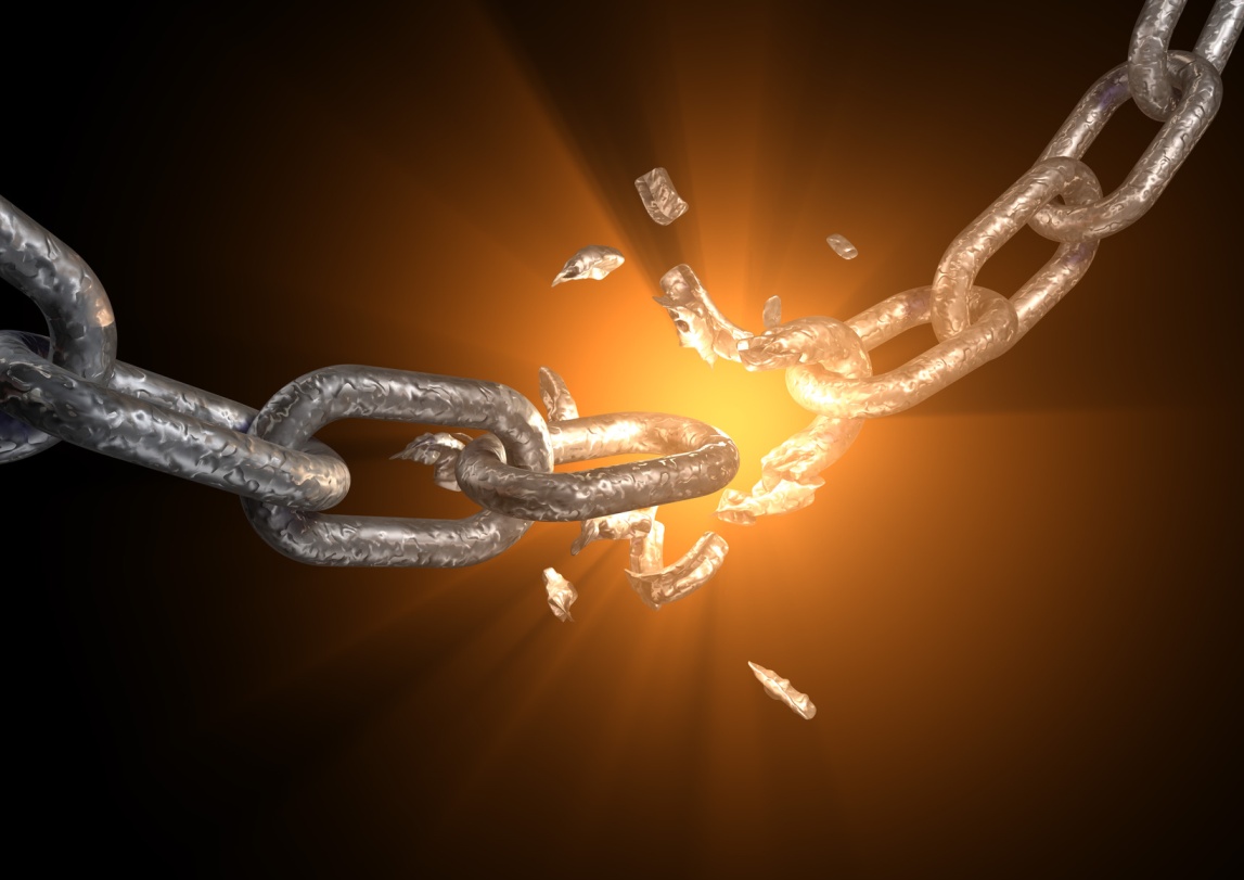 A metallic chain with an explosed link.